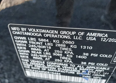 2022 Volkswagen Atlas 2.0T Se из США, поврежденный, VIN 1V2LP2CA9NC515494